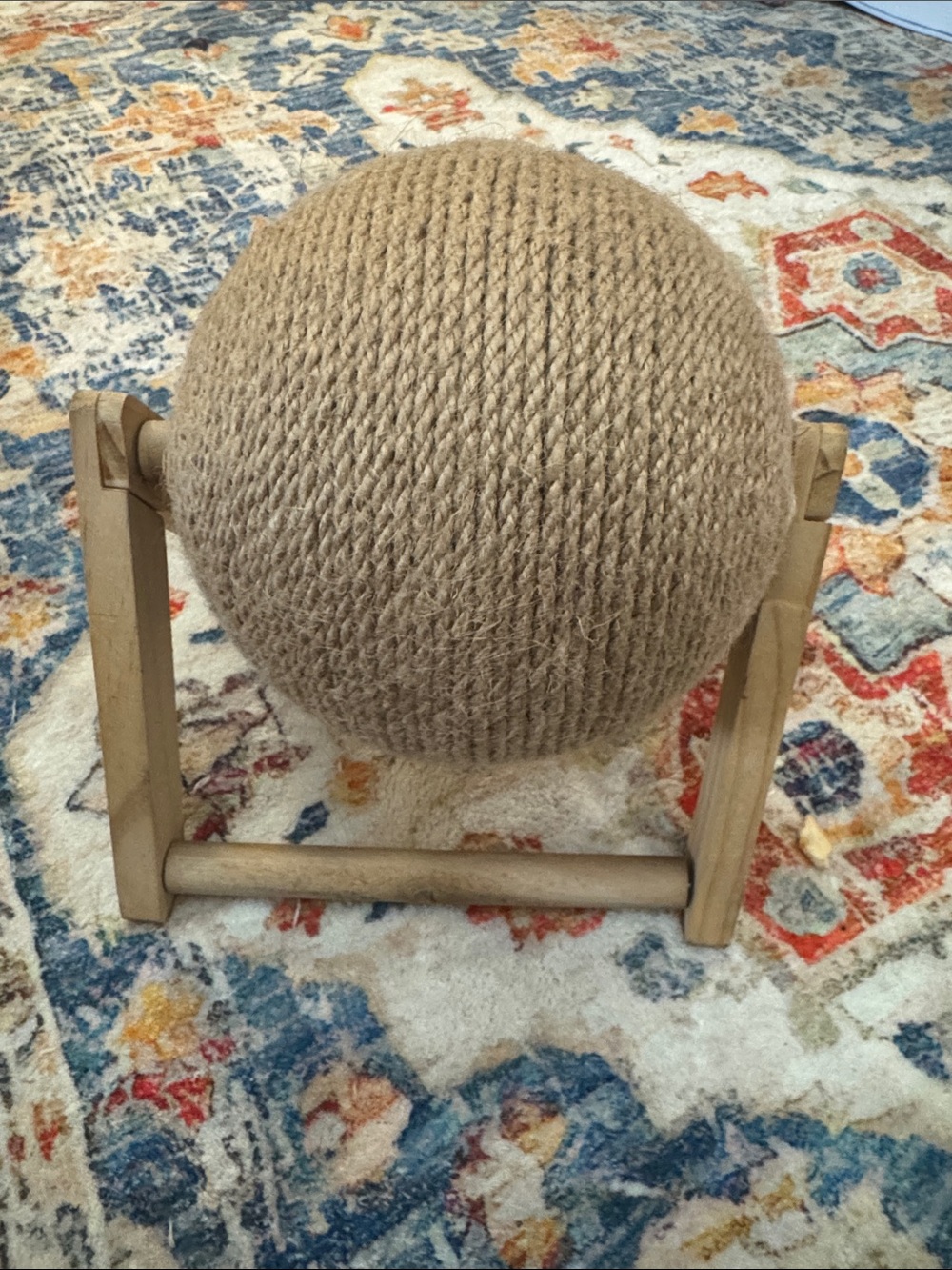Natural Jute Cat Scratching Ball with Wooden Stand - Included Cat Nip Pouch!